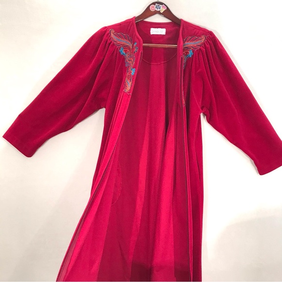 Vintage Vanity Fair hot pink fleecey duster nightgown zip up embroidered collar - Picture 5 of 8
